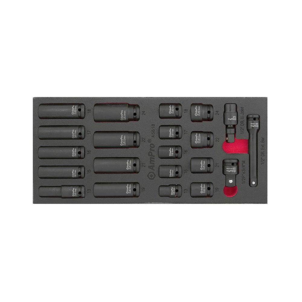 Va-Power socket set 1/2" 21-Parts. 13-24Mm